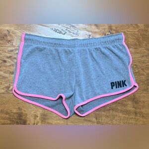 VS Pink Gray Athletic Shorts Pink Trim Logo Lounge Shorts S